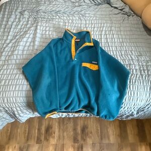 Patagonia Teal Fleece Pullover with Yellow Trim